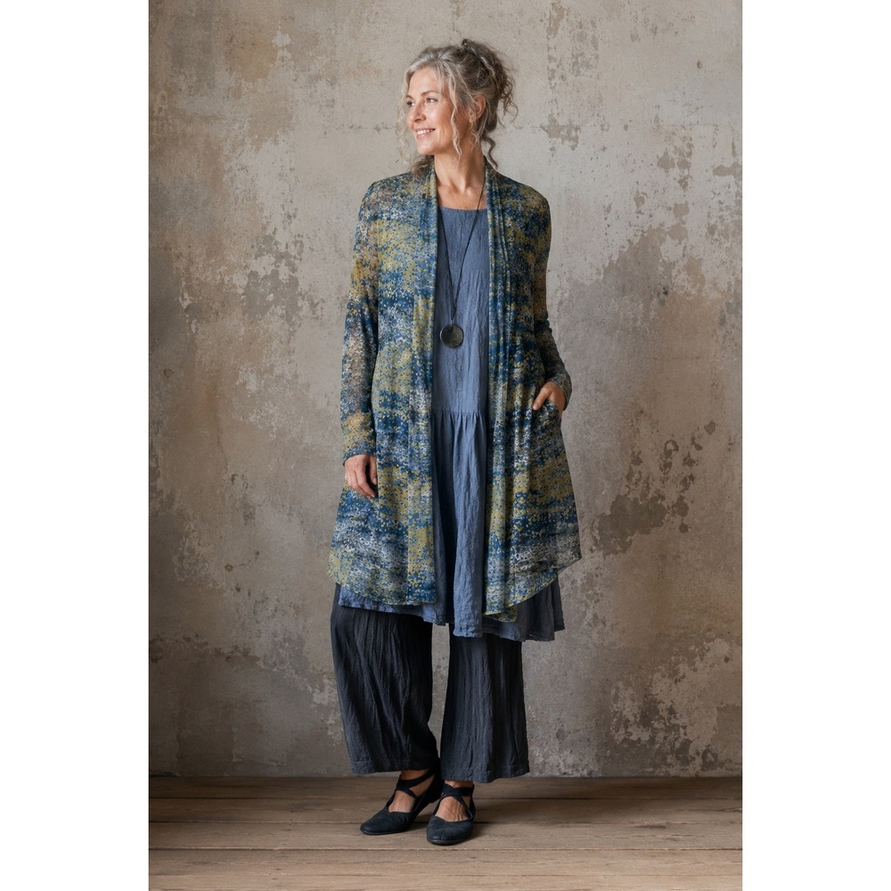Kozan NWT Holly Mesh Cardigan Rain Abstract Print Open Front Duster- M